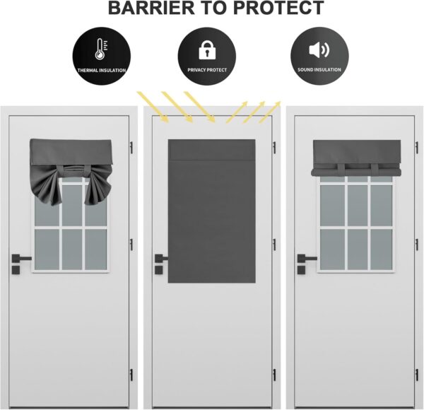 100% Blackout French Door Curtains, Wrinkle Free ， Room Darkening, Blocks Light and Heat Through Glass Door Window. Drill-Free， Easy Installed Door Window Curtains. (Dark Grey, 24W x38L) - Image 6