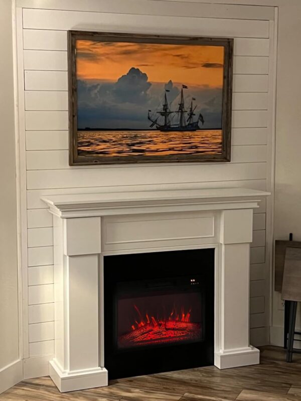 55 Inch Electric Fireplace with Mantel, Tall Fire Place Heater Freestanding with Remote Control Timer LED Flame for Living Room Bedroom, White