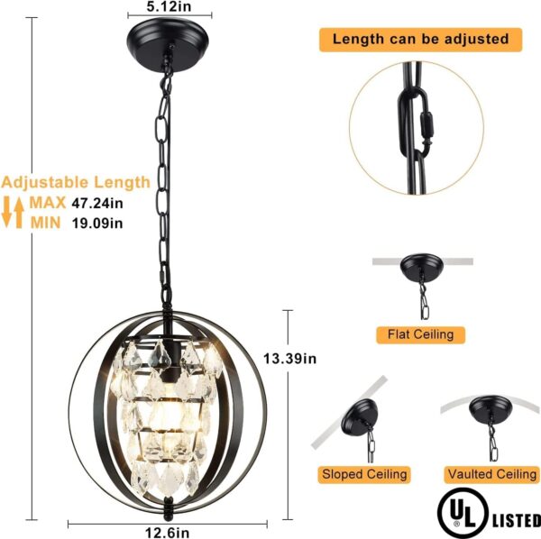 Depuley 19" Modern Small Crystal Chandelier, 6 Lights 3-Tier Luxury Chandeliers Adjustable, Black Round Chandelier Light Fixture for Dining Room, Hallway, Living Room, Bedroom(E12 Bulbs Included) - Image 4
