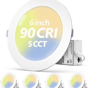 Fondwell 6-Inch LED Recessed Lighting: 4-Pack Dimmable Ultra Thin Canless Recessed Ceiling Lights with 5CCT 12W 90CRI 1050LM for Super Bright Illumination