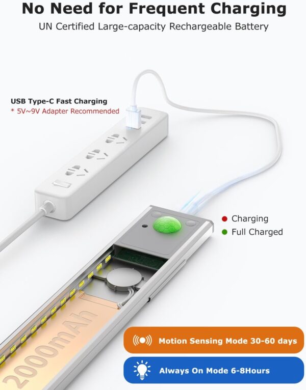 56LED Under Cabinet Lighting Wireless w/Remote, 11.8'' Motion Sensor Light Indoor Rechargeable Under Cabinet Lights, Magnetic Closet Lights Battery Operated, Under Counter Lights for Kitchen (6) - Image 5
