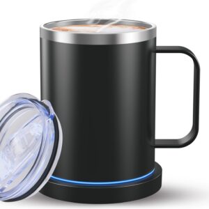 Coffee Mug Warmer & Mug Set,Smart Self Heating Mug,Stainless Steel Mug with Sliding Sip Lid 12 oZ,for Desktop Home Office Hot Drink Cup,Gift for Coffee Lovers, Heating Up to131°F-149°F