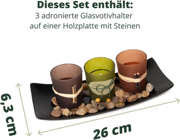 Dawhud Direct Decorative Votive Candle Holders, Vintage Decor Flameless Natural Candlescape Set, 3 LED Tea Light Candles, Rocks and Tray (Natural Earth Tones) - Image 3