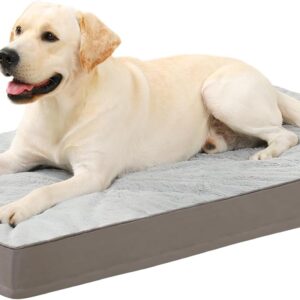 KSIIA Orthopedic Crate Bed - Plush Washable Dog Bed with Egg Crate Foam and Removable Cover, 35 x 22 Inch, Gray