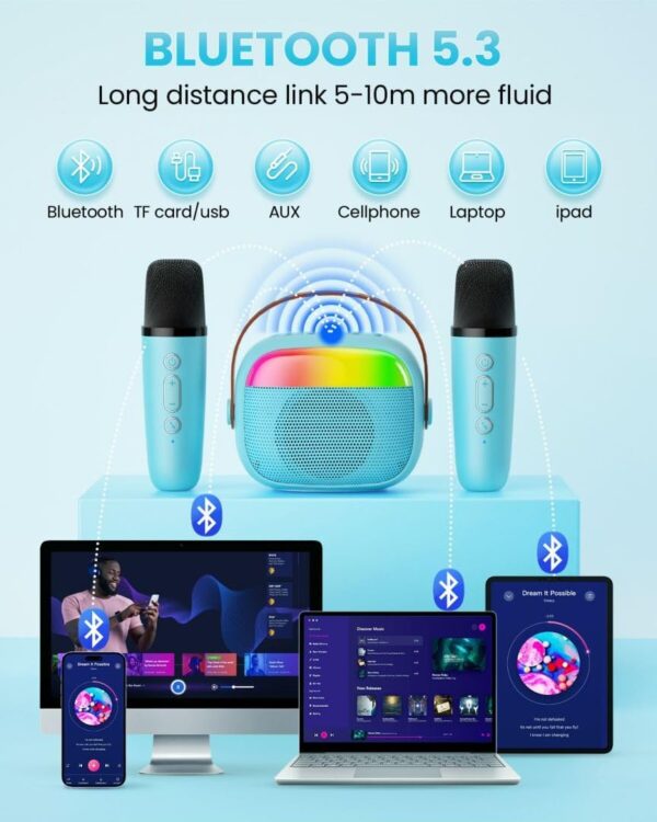 Mini Karaoke Machine for Kids, Convenient Karaoke Machine with 2 Wireless Microphones, Fashion Toy Gifts for Christmas Birthday for Girls and Boys, Ages 4-12 Family Reunion - Image 4