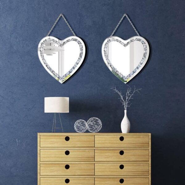 DMDFIRST Heart Shaped Silver Glass Mirror 2 Pack 12x12inch Crystal Crush Diamond Decor Chain Mirror for Wall Decoration - Image 3