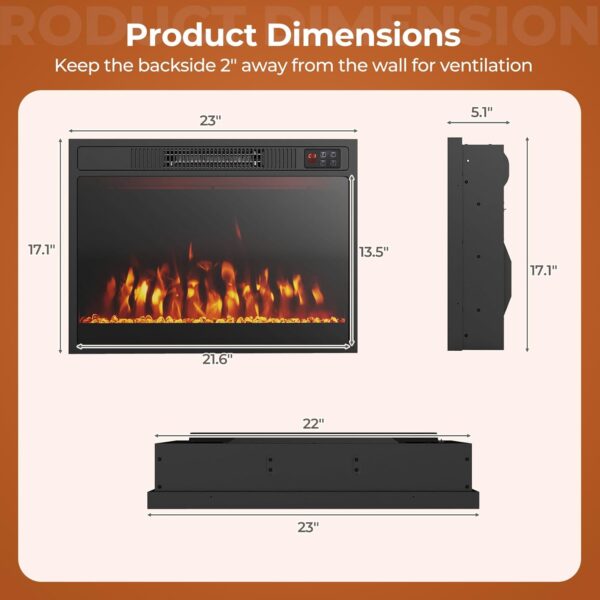 COSTWAY 23 Inches Electric Fireplace Insert, 750W/1500W Fireplace Heater with Remote Control, Adjustable Flame Color & Brightness, 1H-8H Timer, Thermostat and Overheat Protection - Image 4