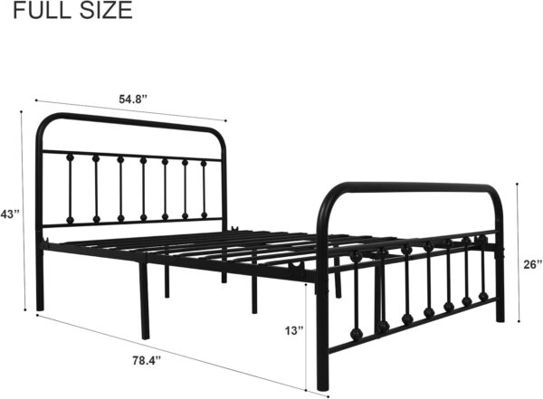 NACHTIMOOR Full Platform Metal Bed Frame with Headboard and Footboard,Vintage Victorian Style Mattress Foundation, No Box Spring Required, Under Bed Storage (Full, Black) - Image 2