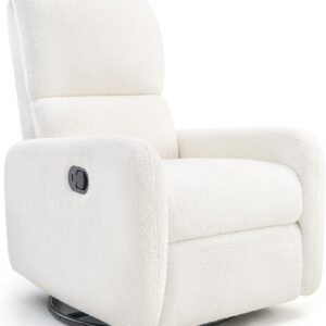 Jocisland Swivel Glider Rocking Recliner, Nursery Chair for Adults with 2 Massage Points, Rocker Reclining Single Sofa Armchair for Living Room Bedroom Nursing (Teddy, White)