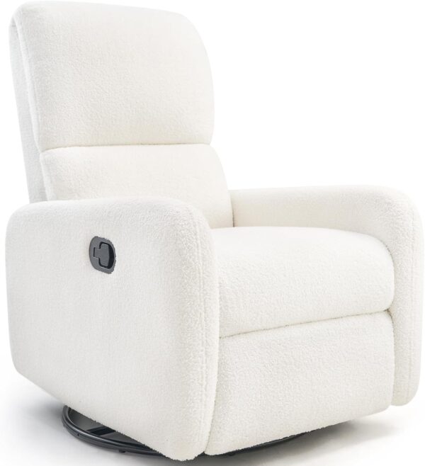 Jocisland Swivel Glider Rocking Recliner, Nursery Chair for Adults with 2 Massage Points, Rocker Reclining Single Sofa Armchair for Living Room Bedroom Nursing (Teddy, White)