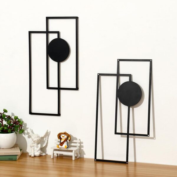 OYEFLY 2 Pcs Metal Abstract Wall Art,Modern Geometric Decor (Black, style 3) - Image 7
