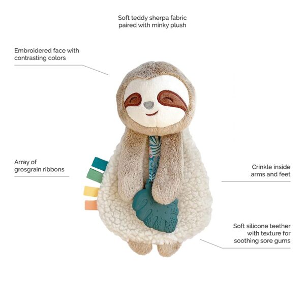 Itzy Ritzy - Itzy Lovey Including Teether - Baby Lovey with Teether, Textured Ribbons & Dangle Arms - Features Crinkle Sound, Sherpa Fabric and Minky Plush (Sloth) - Image 2