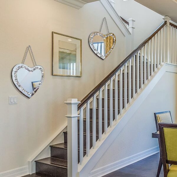 DMDFIRST Heart Shaped Silver Glass Mirror 2 Pack 12x12inch Crystal Crush Diamond Decor Chain Mirror for Wall Decoration - Image 6