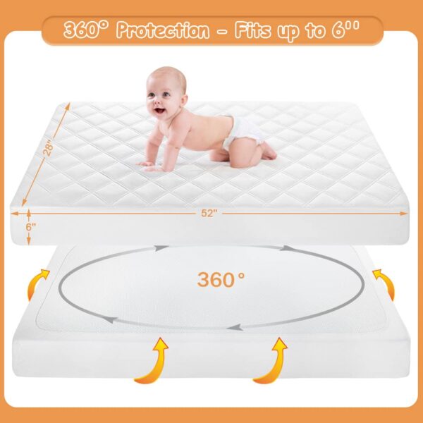 Yoofoss Waterproof Crib Mattress Protector 2 Pack, Quilted Crib Mattress Pad Cover Ultra Soft and Breathable, Machine Washable Toddler Mattress Protector for Standard Baby Crib Size 52''x28'' - Image 4