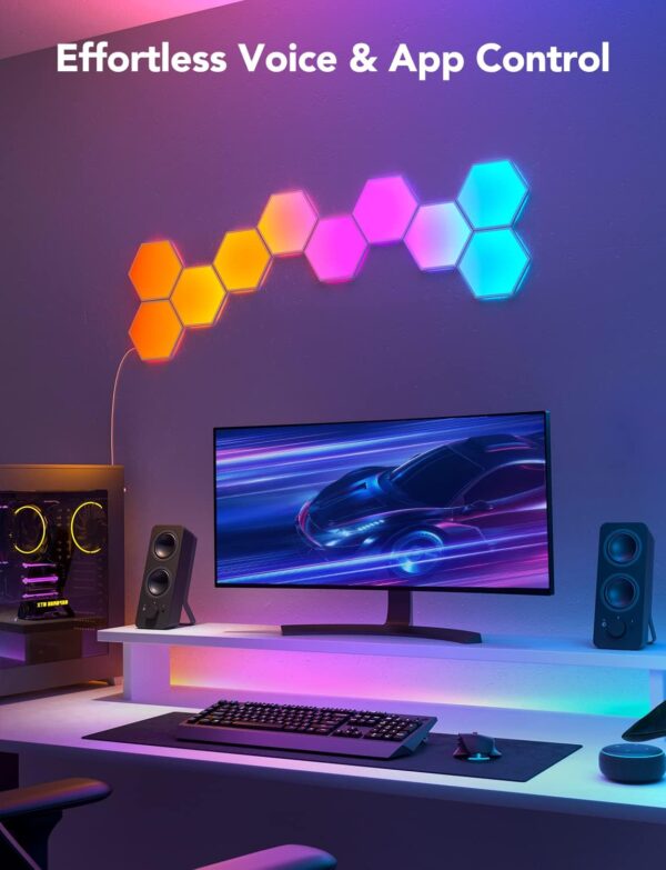 Govee Glide Hexa Light Panels, RGBIC Hexagon LED Wall Lights, Wi-Fi Smart Home Decor Creative Wall Lights with Music Sync, Works with Alexa Google Assistant for Halloween Decor, Gaming Decor, 10 Pack - Image 7