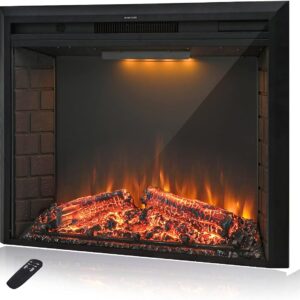 36'' Electric Fireplace Insert, Retro Recessed Fireplace Heater with Fire Cracking Sound, Remote Control & Timer, 750/1500W, Black