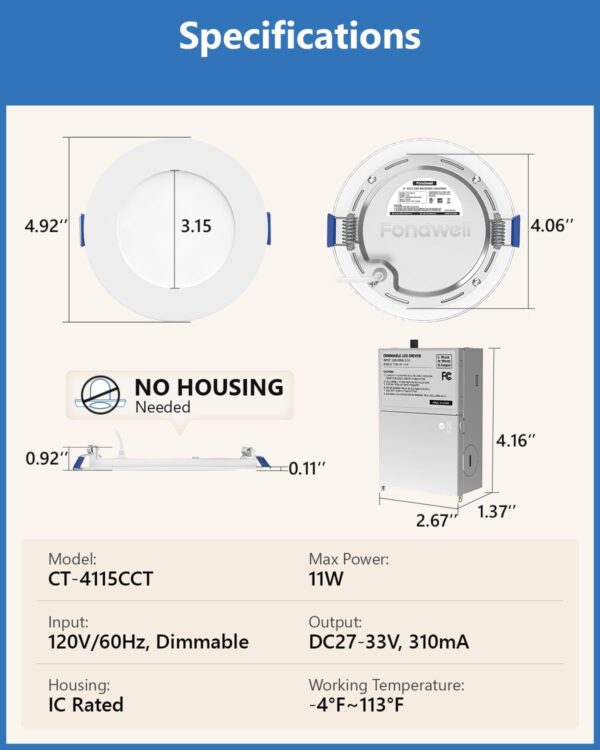 Fondwell Canless Recessed Lighting 4-Inch: 5CCT 11W 90CRI 800LM for Super Bright Illumination - Image 7