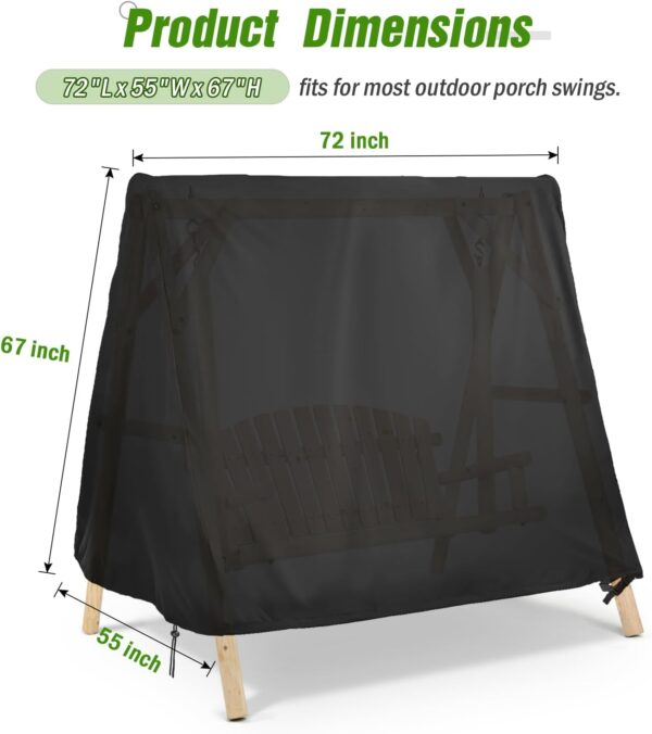 Kasla Outdoor Swing Cover, A Frame Patio Swing Cover,Swing Cover for Outdoor Furniture Porch Cover Glider Hammock Cover Waterproof 72" LX55 WX67 H - Image 2