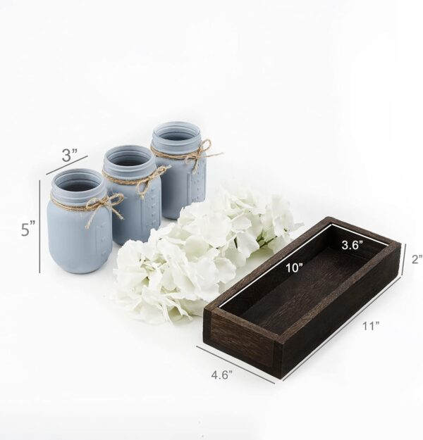 Mkono Mason Jar Centerpiece Decorative Wood Tray with 3 Painted Jars Artificial Flowers Rustic Country Farmhouse Fall Decor for Coffee Table Dining Room Living Room Kitchen - Image 4