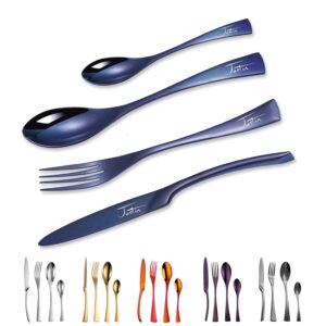 Personalized Cutlery Set (4 Pieces), 18/10 Flatware Set, 6 Colors and Multiple Fonts Available for Customized, Personalized Tableware Sets With Name, Dishwasher Safe Silverware Set