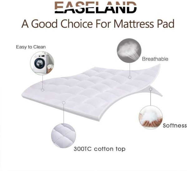 EASELAND Queen Size Mattress Pad Pillow Top Mattress Cover Quilted Fitted Mattress Protector Cotton Top Stretches up 8-21" Deep Pocket Cooling Mattress Topper (60x80 inch, White) - Image 2