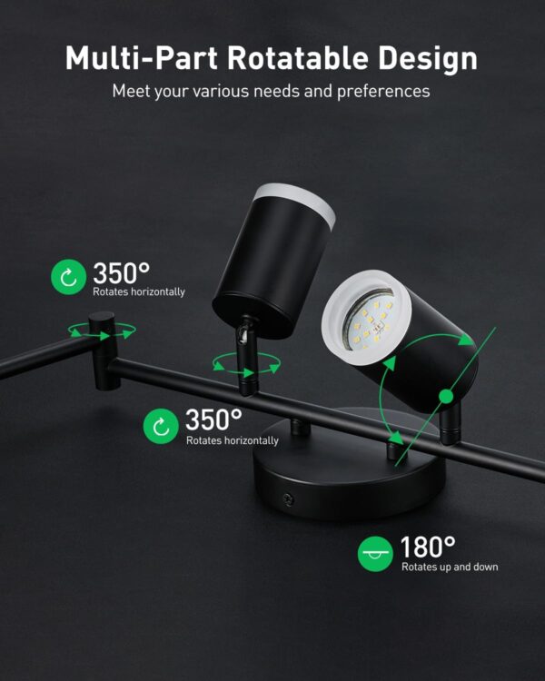 Bojim 6 Light Black Track Lighting Kit, Modern LED Track Lighting Fixtures Ceiling, Flexibly Rotatable LED Light Head with Acrylic Ring, Kitchen Ceiling Track Light (GU10, Bulbs Not Included) - Image 3