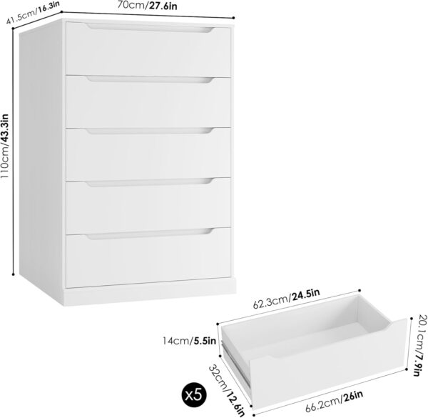 HOSTACK 43.3" Tall Modern 5 Drawer Dresser for Bedroom, Large Chest of Drawers with Storage, Wood Clothes Storage Organizer with Cut-Out Handle, Accent Storage Cabinet for Living Room, Ash Gray - Image 3