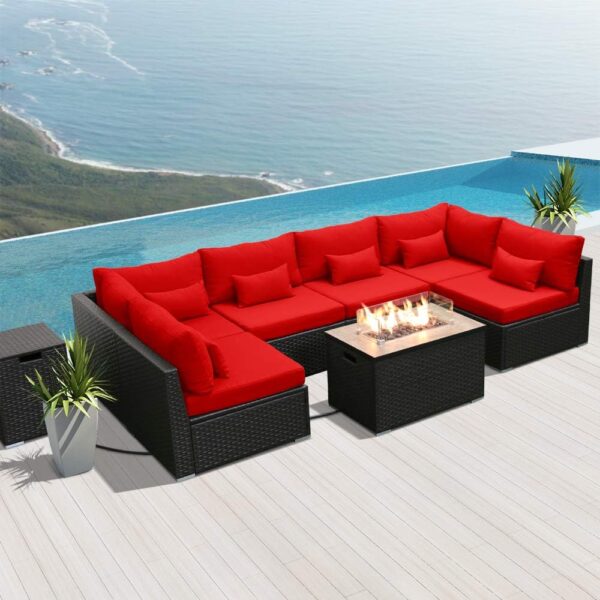 Dineli Sectional Sofa with Gas/Propane Fire Pit Table Outdoor Patio Furniture Sets (Light Gray-Rectangular Table) - Image 3