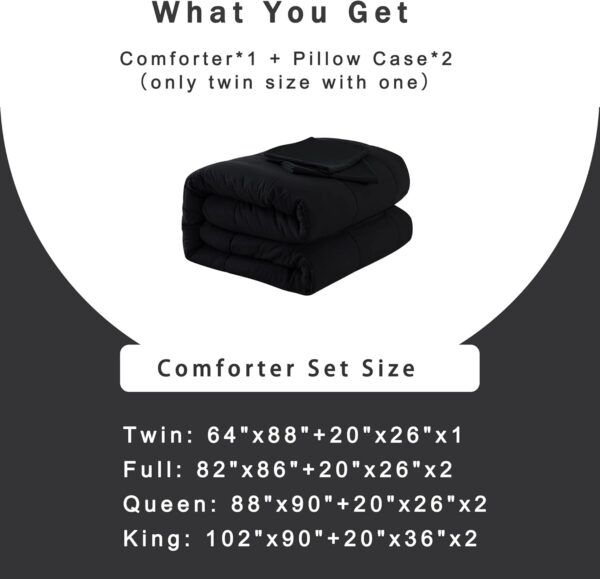 DOWNCOOL Queen Comforter Set -All Season Queen Bed Set with 2 Pillow Cases-3 Pieces Bedding Sets Queen -Down Alternative Black Comforters Queen Size(88"x90") - Image 6