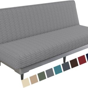 MAXIJIN Newest Jacquard Futon Cover Stretch Armless Futon Sofa Cover Soft Futon Slipcover with Elastic Bottom Thick Sofa Bed Furniture Protector Covers for Washable Futon (Futon, Light Gray)
