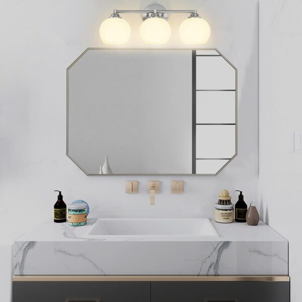 Chrome Bathroom Light Fixtures,3-Light Vanity Lights with Frosted Glass,Mid-Century Modern Bathroom Vanity Light Over Mirror - Image 5