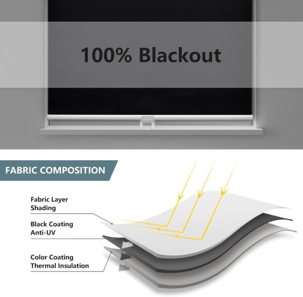 AOSKY Cordless Roller Shades Blackout Blinds for Windows Room Darkening Rolled Up Shades with Spring System, UV Protection Window Shades Door Blinds for Home and Office (23" W x 72" H, Black) - Image 4