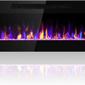60 inches Electric Fireplace Recessed and Wall Mounted, Fireplace Heater and Linear Fireplace, with Timer, Remote Control, Adjustable Flame Color, 750w/1500w, Black