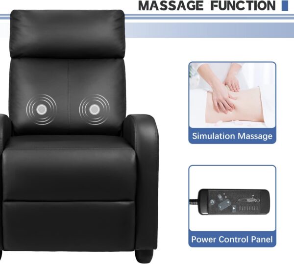 Furniwell Massage Recliner Chair for Living Room Adjustable PU Leather Reclining Chair Home Theater Seating Modern Winback Single Sofa for Adults with Footrest (Leather, Black) - Image 5