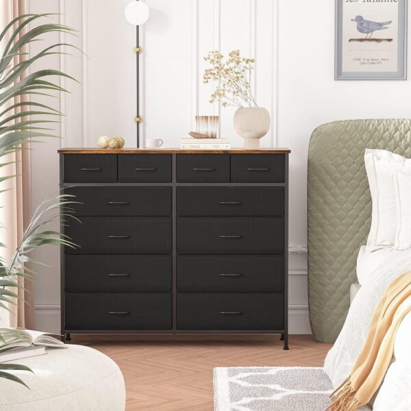 Large Dresser for Bedroom with 12 Deep Drawers, Tall Fabric Drawer Dresser, Chest of Drawers for Closet, Nursery, Living Room, Laundry, Entryway, Hallway (Black) - Image 2
