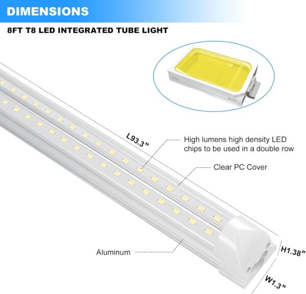 8FT LED Shop Light 10 Pack, Hanging/Surface Mount 6000K/White Light LED Tube Light, Plug & Play 72W 11520LM Super Bright High Output T8 LED Ceiling Lighting, Linkable Shop Lights for Garage - Image 2