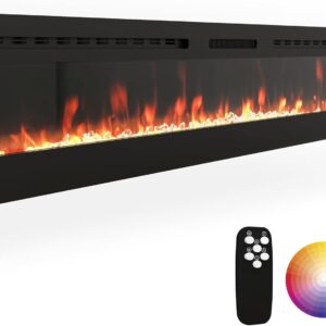 80" Electric Fireplace Wall Mounted & Recessed with Remote, 750w/1500w Ultra-Thin Wall Fireplace Inserts, Electric Fire Place W/8H Timer, Adjustable Flame Colors and Brightness Silent