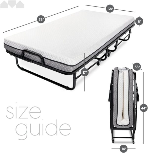 Milliard Deluxe Diplomat Folding Bed – Twin Size - with Luxurious Memory Foam Mattress and a Super Strong Sturdy Frame – 75” x 38 - Image 3