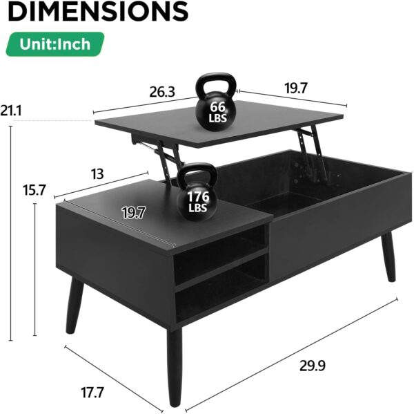PayLessHere Lift Top Coffee Table with Adjustable Storage and Hidden Compartment Small Wood Coffee Table Center Table for Home Living Room Office Apartment Reception Room,Black - Image 3