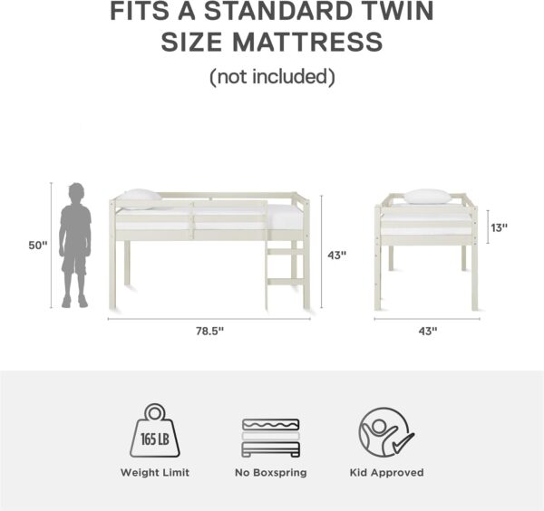DHP Milton Twin Loft Bed, White, Traditional Small Space Junior Size, Horizontal Paneling, Sturdy Wood Construction - Image 3
