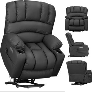 DURASPACE Power Lift Recliner Electric Lift Massage Recliner Chairs with Heat, Large Shell Faux Leather Backrest Lift Chair Recliners for Elderly, Seniors (Off White)