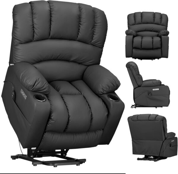 DURASPACE Power Lift Recliner Electric Lift Massage Recliner Chairs with Heat, Large Shell Faux Leather Backrest Lift Chair Recliners for Elderly, Seniors (Off White)