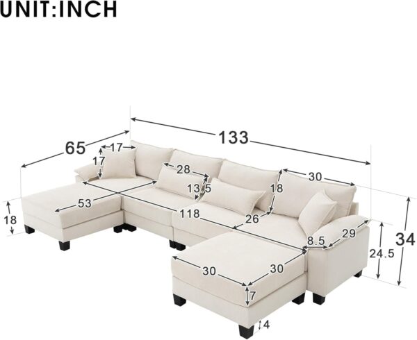 XDOUT Modular Sectional Sleeper Sofa Bed with Ottomans, Corduroy Reversible Couch w/Armrest Pillow， Oversized Indoor 6-Seat Furniture for Living Room, Free Combination - Image 2