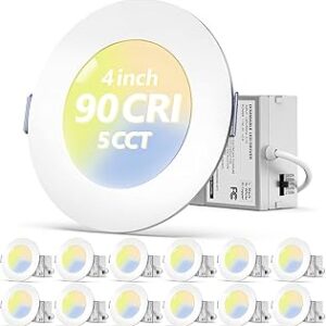 Fondwell Canless Recessed Lighting 4-Inch: 5CCT 11W 90CRI 800LM for Super Bright Illumination