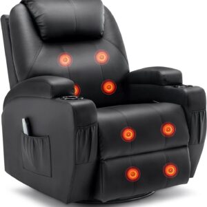 Recliner Chair, Rocking Chair with Massage and Heat, 360° Swivel Recliner Chairs for Adults, Rocker Manual Recliner with Remote Control and Cup Holder for Living Room, Bedroom, Nursery