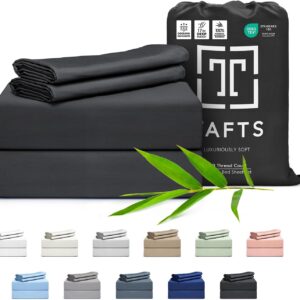 Tafts 100% Viscose derived from Bamboo Sheets King Size Bed Sheet Set, 17 Inch Deep Pockets, Luxuriously Soft, Silky, Cooling Sheets, Double Stitched, Lifetime Quality Promise (Black)