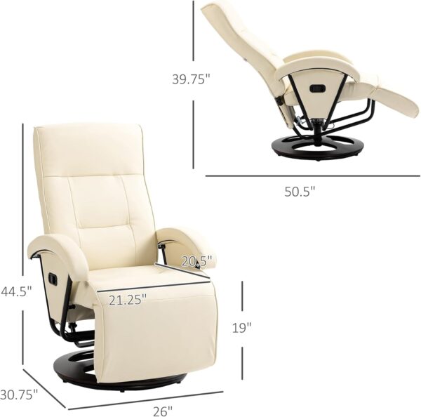 HOMCOM PU Recliner with Footrest, Lounge Chair with 135° Adjustable Backrest, Swivel Wood Base, Padded Seat & Armrests for Living Room, Beige - Image 3