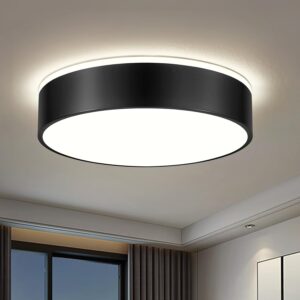 Dimmable Black Flush Mount Ceiling Light, Modern LED Close to Ceiling Lighting Fixtures with Lampshade, Minimalist Round LED Ceiling Lamp for Bedroom, Kitchen, Bathroom, Living Room-15.8IN
