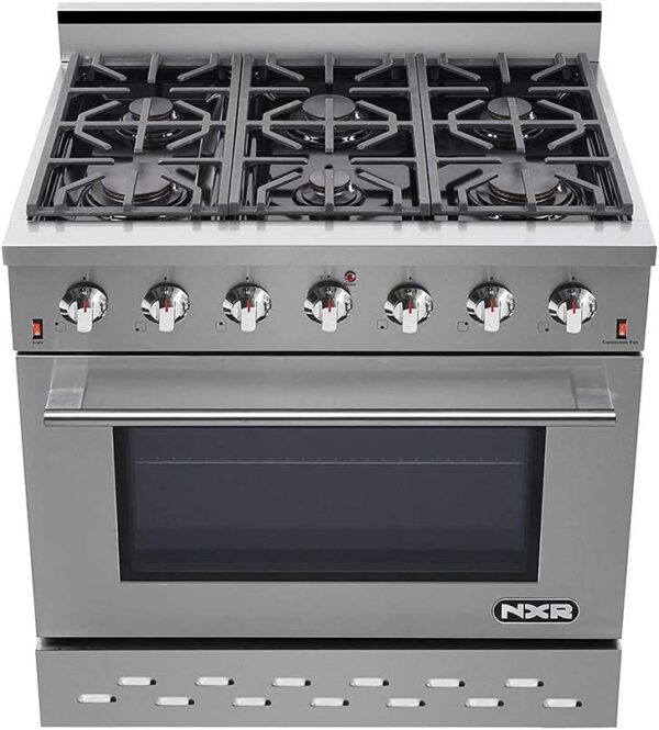 NXR SCD3611 36 in. 5.5 cu.ft. professional style Dual Fuel Gas Range with 6 burners & Convection Oven in Stainless Steel - Image 2