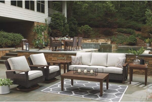 Signature Design Ashley Paradise Trail Outdoor Swivel Upholstered Lounge Chair Set, 2 Count, Beige - Image 6